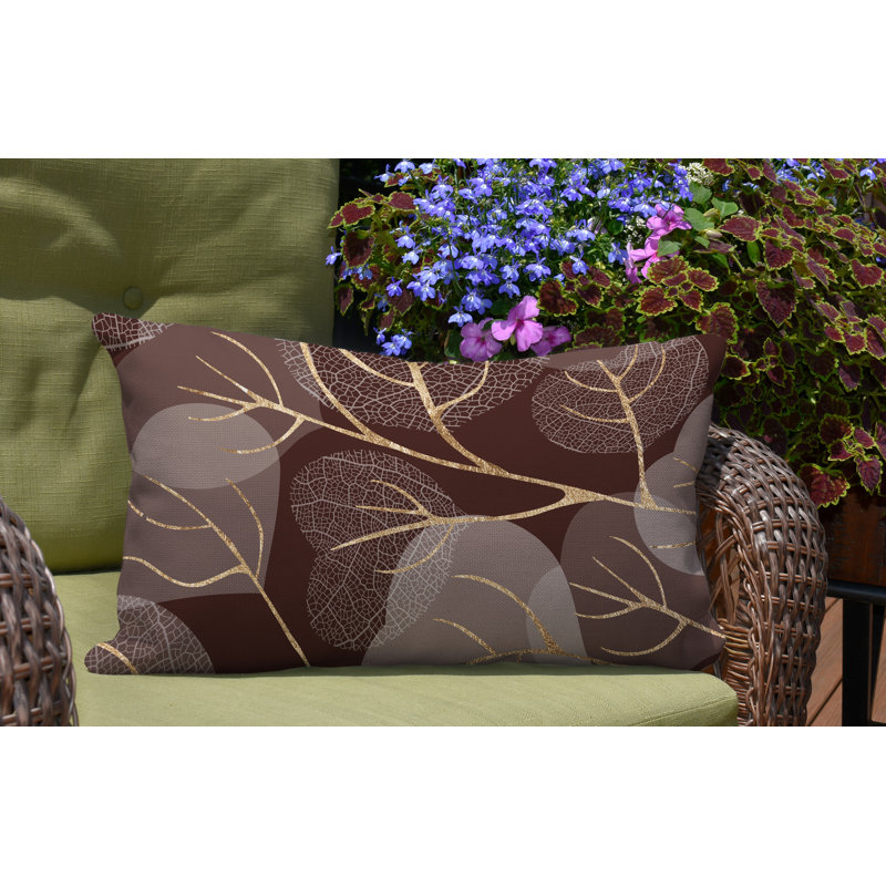 Coussin lombaire intérieur / extérieur Baka Leafs, Brun / or