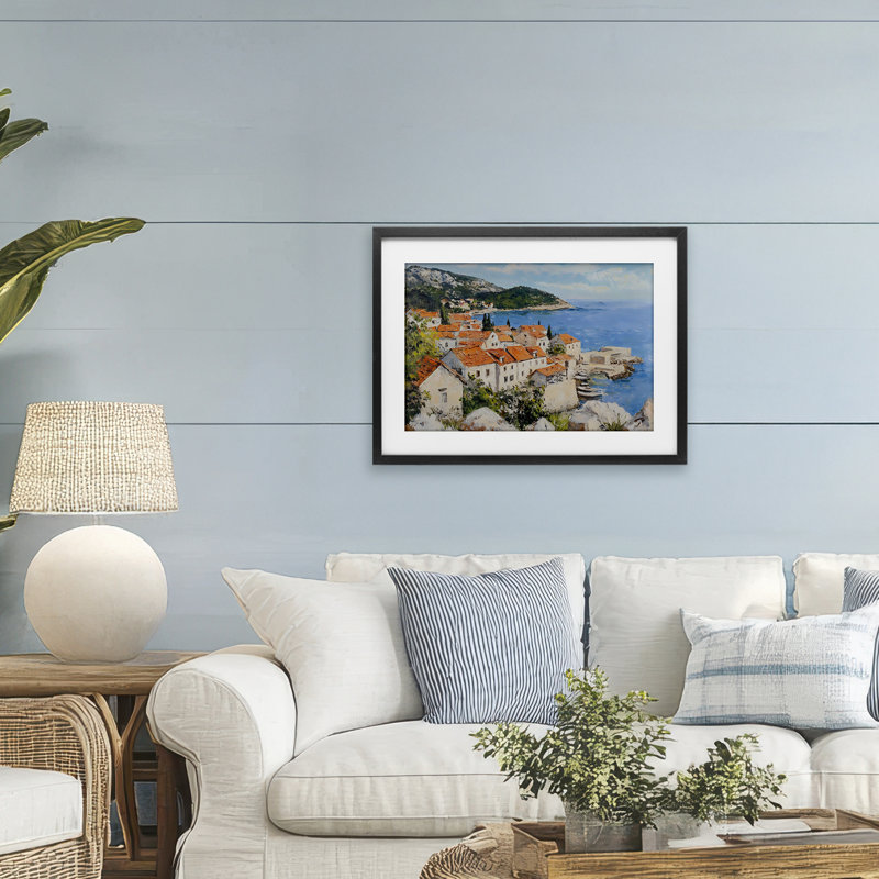 Coastal Town, impression par Franklyn Gregory, H 17 po x l 23 po, Cadre noir minuit