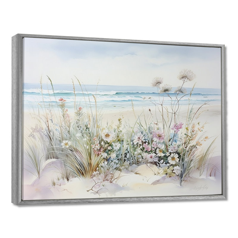 Wildflowers On The Beach II, 34" H x 44" W, Floater Framed Print, Silver