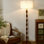 Blanc + or + tissu brun-noix + fer + lampes sur pied de forme libre en bois massif