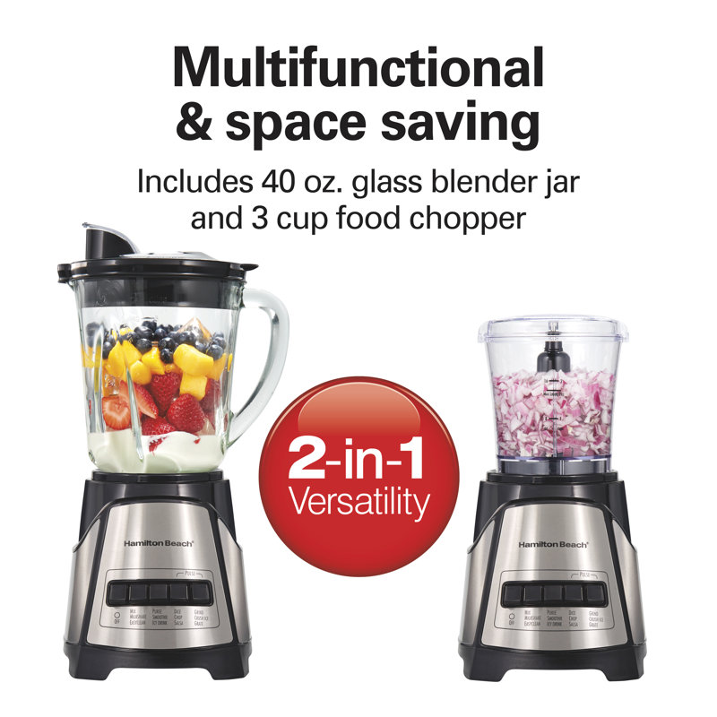 Hamilton Beach Black and Silver 40oz Glass Blender with Chopper Attachment