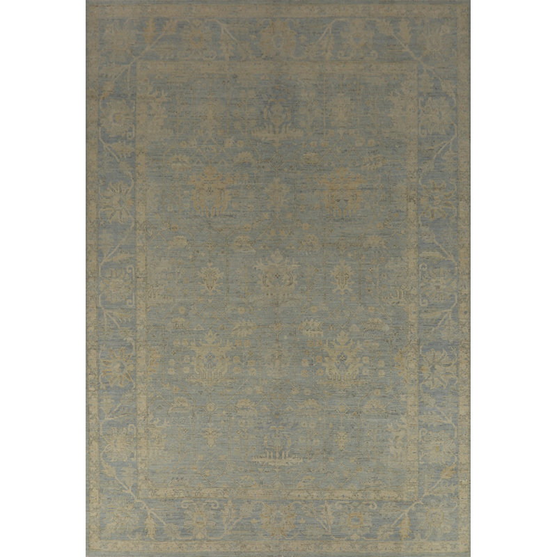 Tapis turc bleu fait à la main Oushak 9 x 12