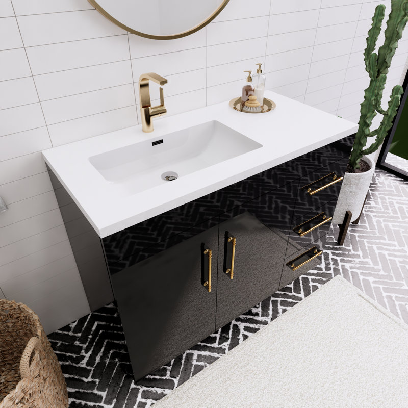 41.73228'' Single Bathroom Vanity with Acrylic Top, Gloss Black