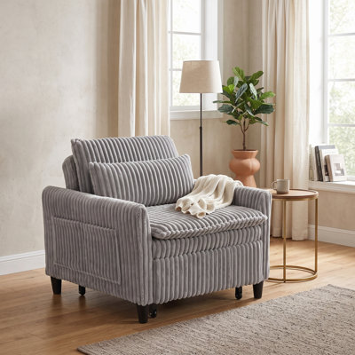 Fauteuil d'appoint moelleux en velours côtelé, canapé simple compact avec coussin décoratif, fauteuil confortable pour les petits espaces
