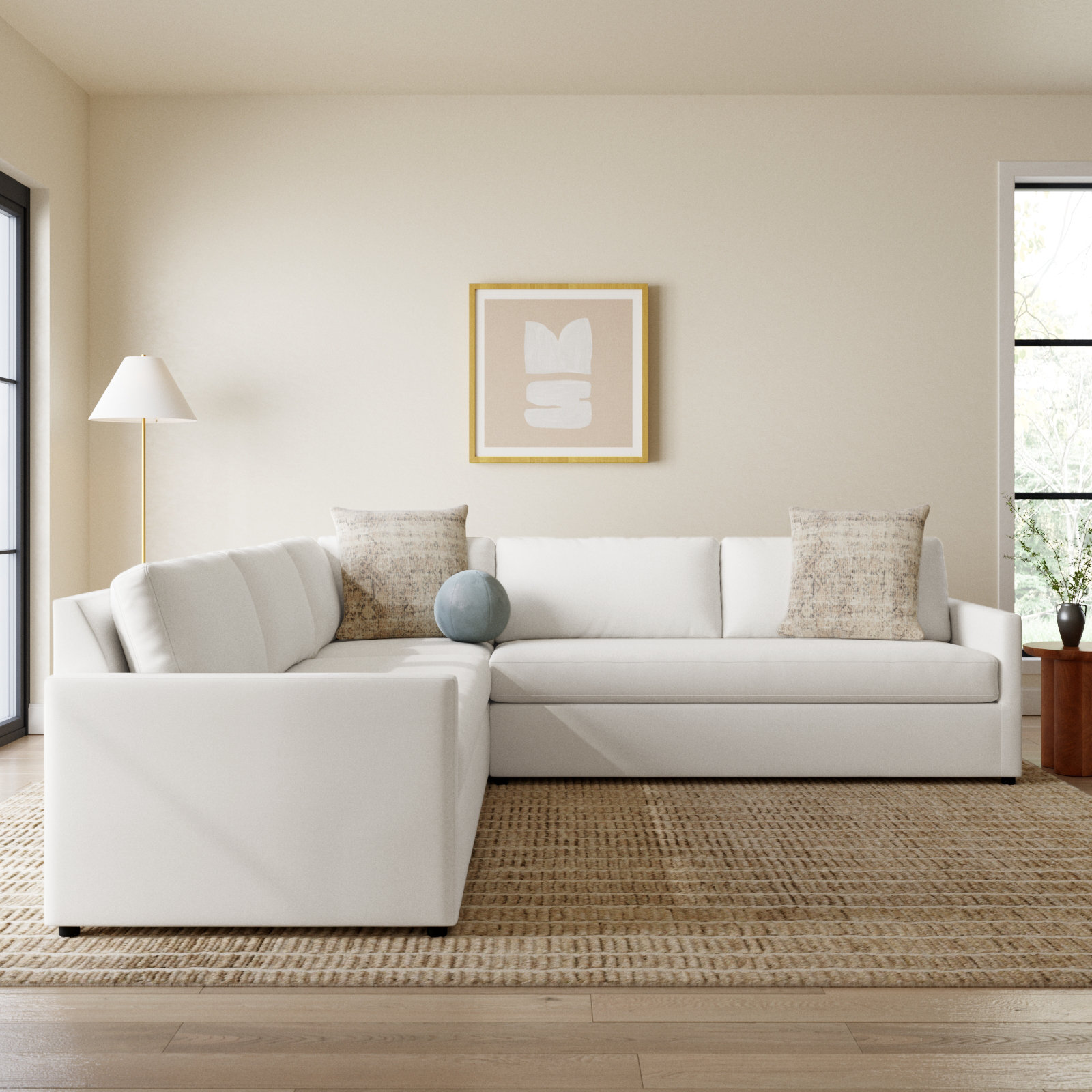 Damari Sectional, Classic Bleach White Twill