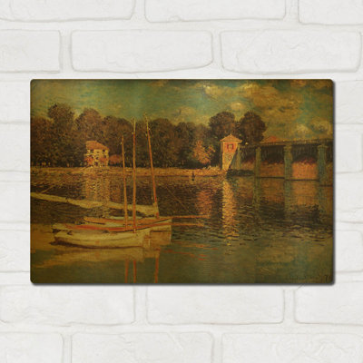 «The Argenteuil Bridge» par Claude Monet, art mural en métal doré, 16 po x 12 po