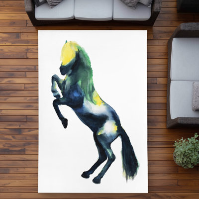 Greeting horse Bedroom Farm Animals Outdoor Area Rug | Decor