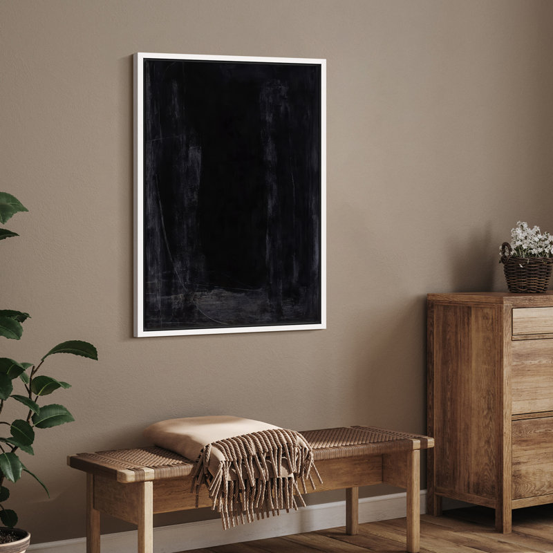 Art mural sur toile abstrait foncé foncé, H 36 po x l 24 po, Blanc, Cadre flottant