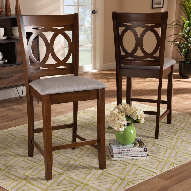 Upholstered Counter Stool with Solid Wood Frame