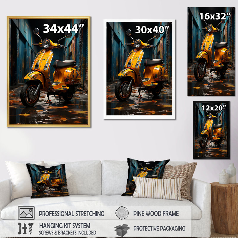 Scooter Escape I sur impression sur toile, H 32 po x l 24 po x P 1 po, Cadre flottant noir