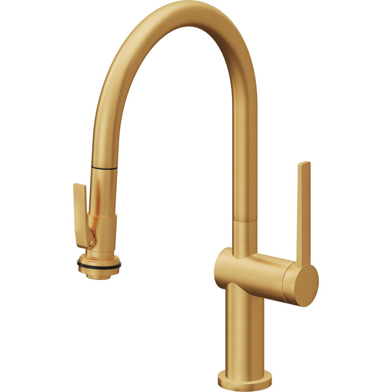 Pull-Down Kitchen Faucet With Squeeze Sprayer - Low Arc Spout, Lifetime Satin Gold