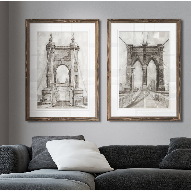 «Bridge Crossing I», ensemble de 2 reproductions d'art encadrées, Blanc, H 20 po x l 16 po x P 1,25 po, Cadre espresso