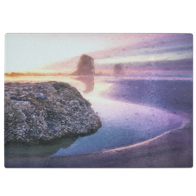 Tempered Glass Sunset over the Beach Chopping Board