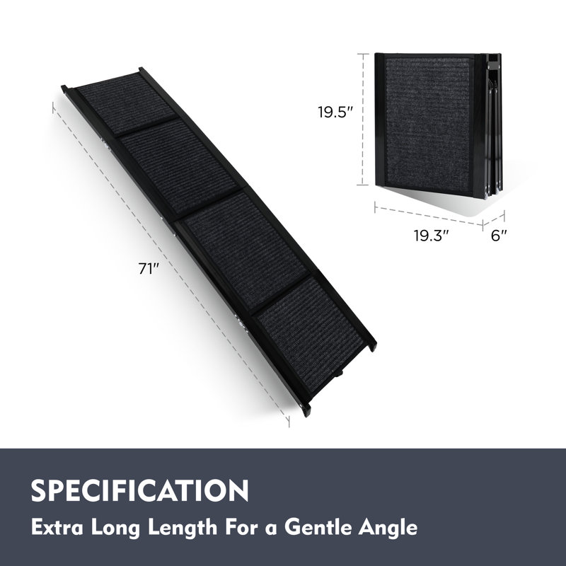 Rampe pour chien de 19,3 po de largeur, rampe en aluminium léger pour petits, moyens et grands chiens, surface antidérapante, pente douce longue longueur, corde incluse, tapis portatif et pliable de 71 po facile à transporter,