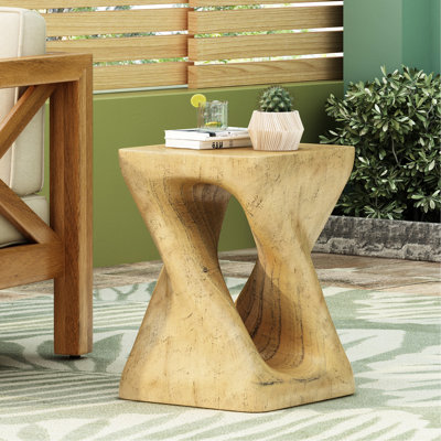 Table d'appoint en forme de torsion unique, texture semblable au bois, couleur naturelle, matériau, décoration intérieure / extérieure, pouvant accueillir de petites plantes, 11,89 po x 11,89 po x 17 po, aucune table de forme d'assemblage, teinte, construction, peut supporter un poids lourd