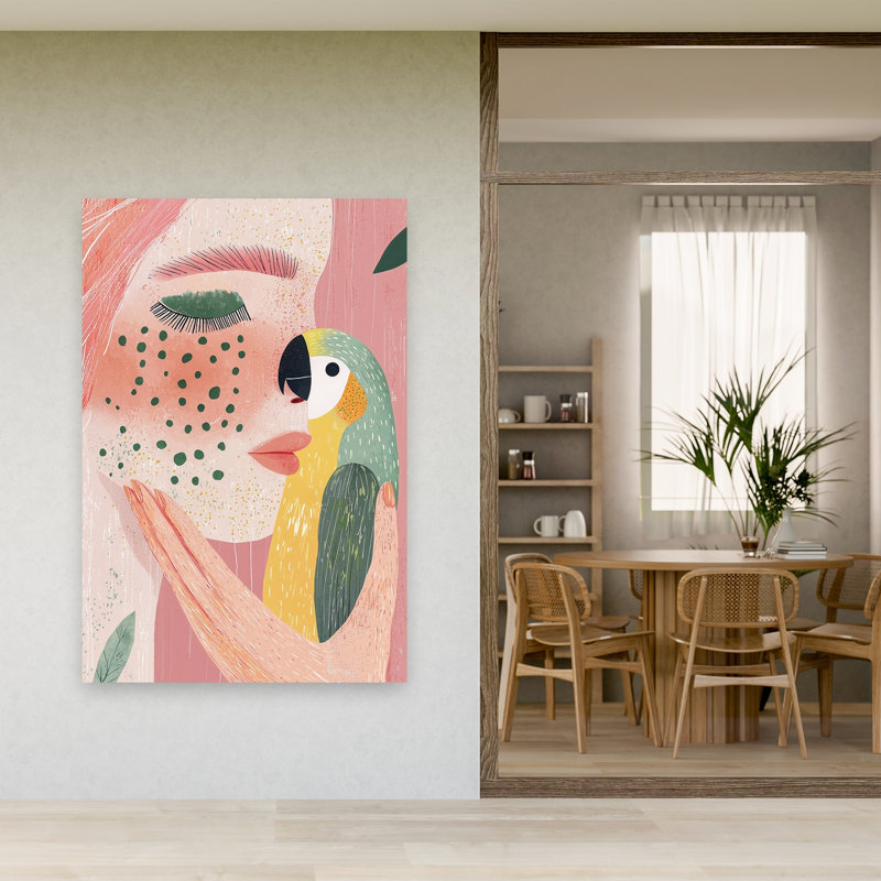 Serene Woman Tropical Bird Bird Tropical Wall Art Print by Mathieu - Wrapped Canvas Print, 152.4cm H x 101.6cm W