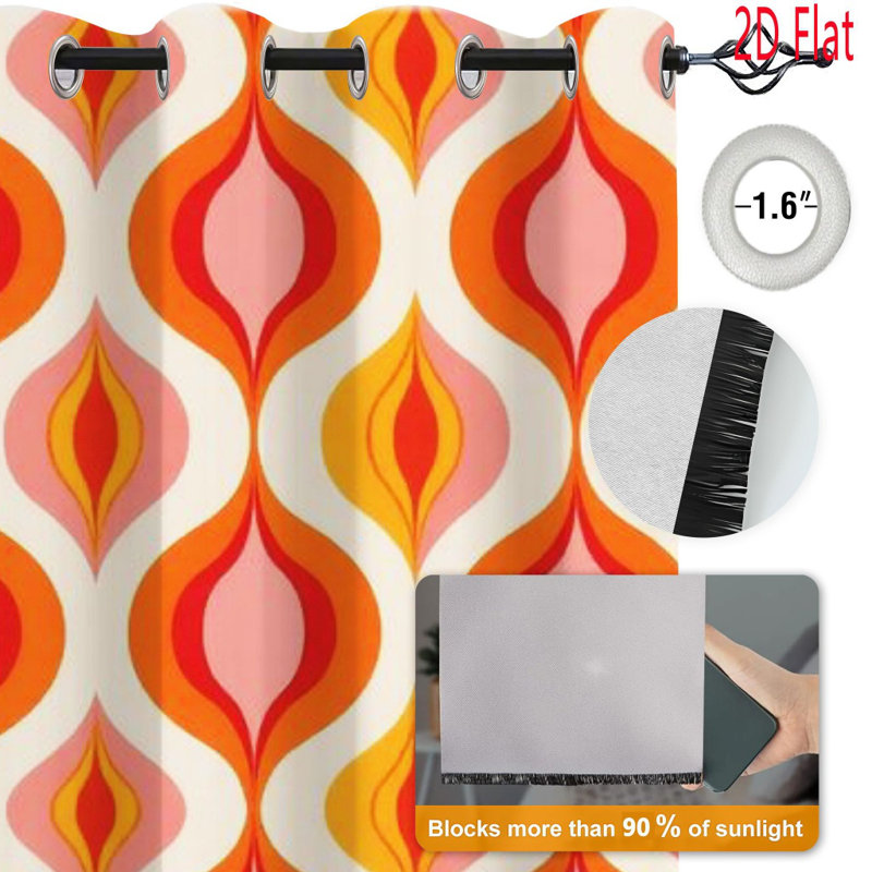 2 pièces de rideaux occultants avec œillets à motif géométrique rétro, rideaux modernes de style Mid-Century pour le salon, la chambre, la salle de bain et la décoration intérieure