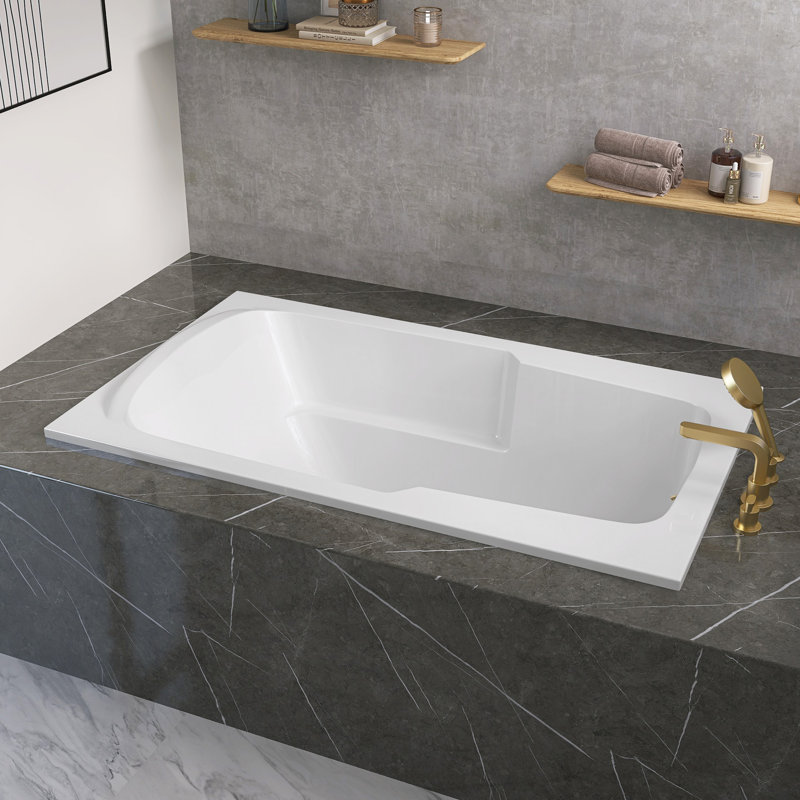 Baignoire de trempage rectangulaire en acrylique 60 po x l 36 po x 36 po à 3 parois avec installation réversible et accoudoirs intégrés