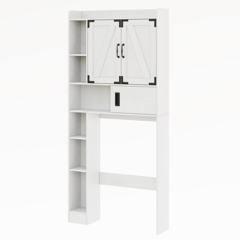 Over The Toilet Storage Cabinet with with Barn Doors, White