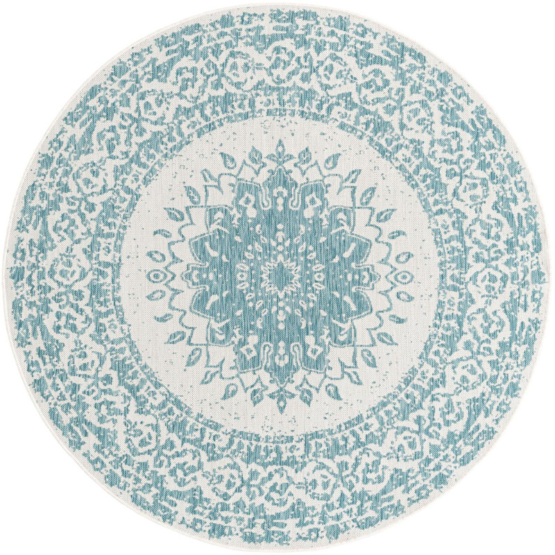 Contemporary Hintz Area Rug Aqua Color, Round 6'1"