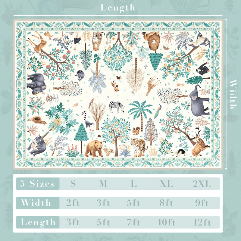 Washable Low Pile Jungle Animal Print Kids Area Rug With Non-Slip Backing, Beige, Rectangle 3' x 5'