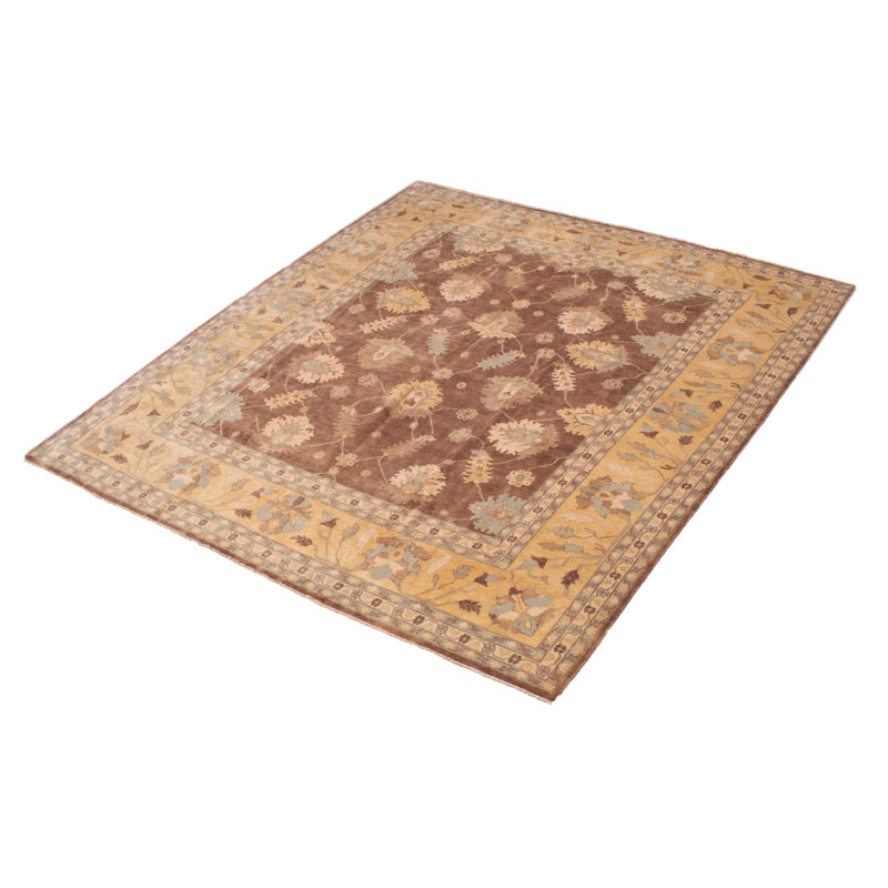 Tapis brun en laine noué à la main de conception unique 12 pi 4 po x 14 pi 6 po New Age