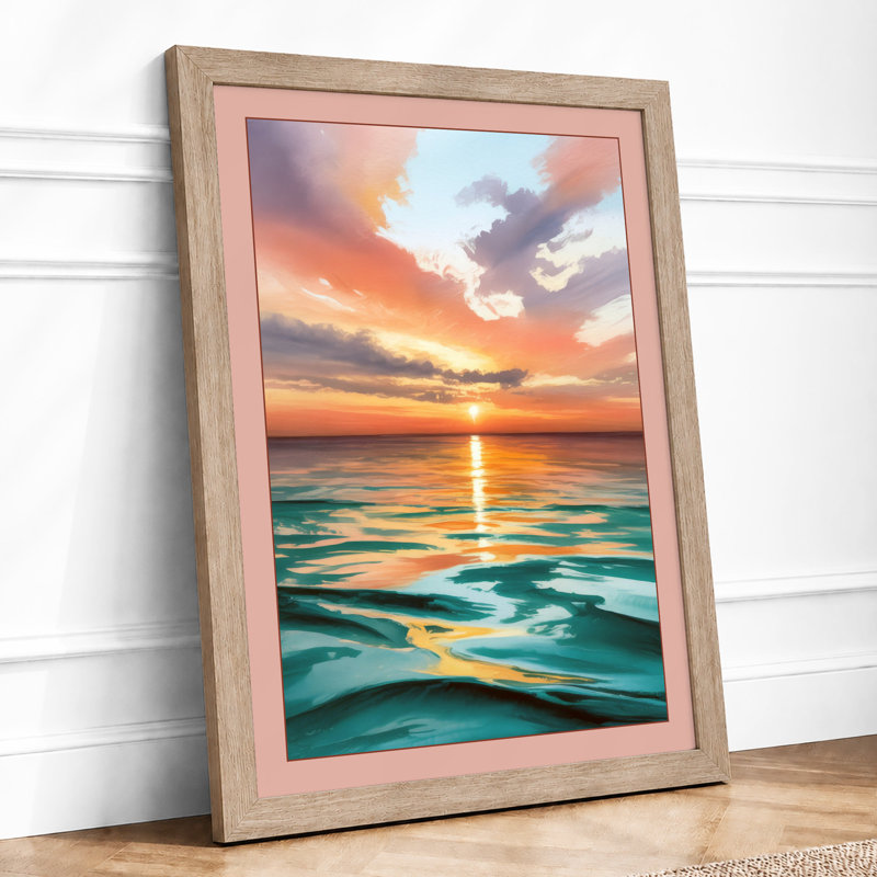 Sunset Over Calm Waters Coastal - Print, A2 - 59.4 x 42.0 cm, Oak