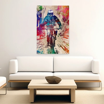 Dynamic City Cyclist Abstract Colorful Vibrant City Wall Art