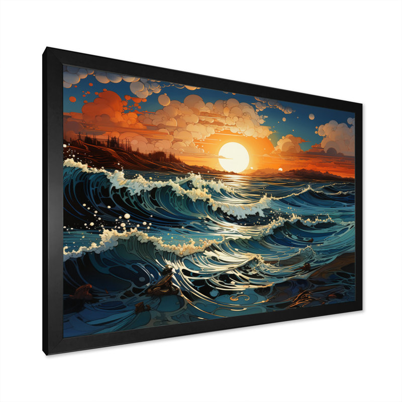 Coastal Shimmering Tides, reproduction d'art sur toile, H 16 po x l 32 po x P 1 po, Cadre photo noir