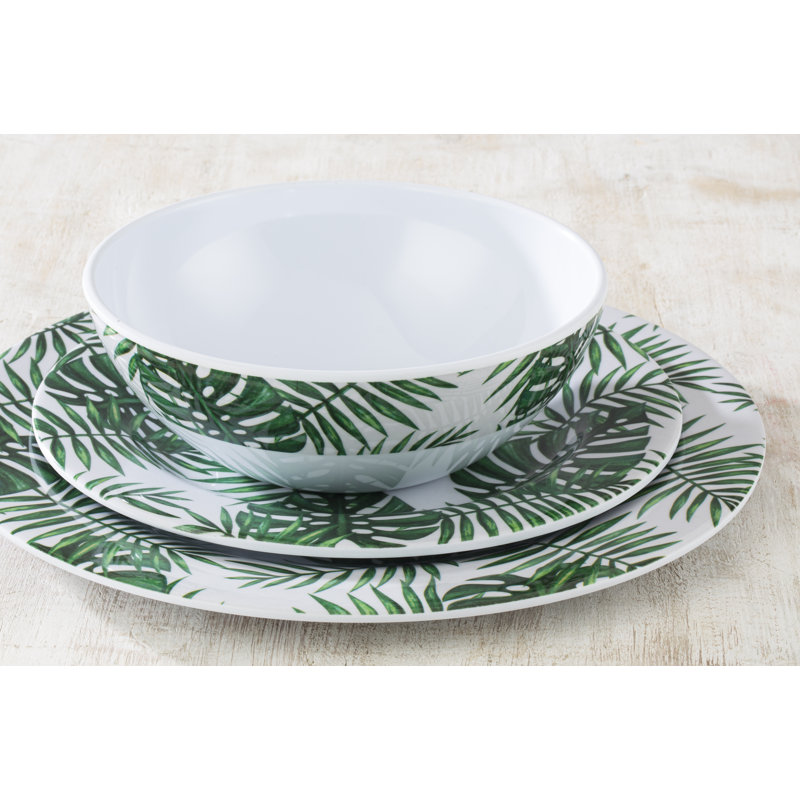 12pc Green Leaves Melamine Dinner Set
