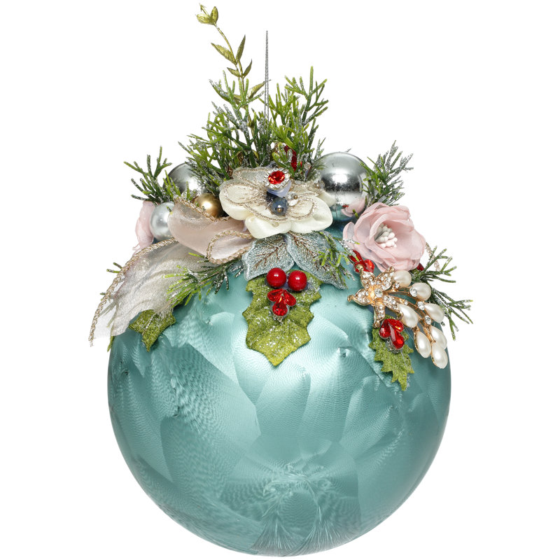 Ornement floral floral, givré, bleu - 7,5 pouces
