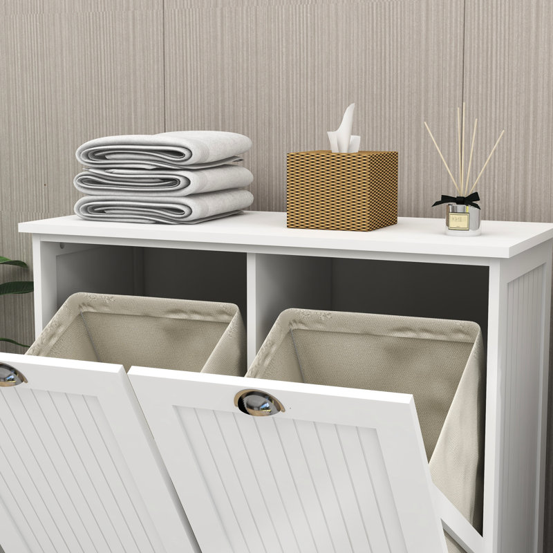 Laundry Sorter - White, Construction, Painted, Removable Cloth Bags For Laundry, 100-Pound Load Support White Cabinet, Painting, Bags, 100Lb Load, Easy Assembly Guide Included