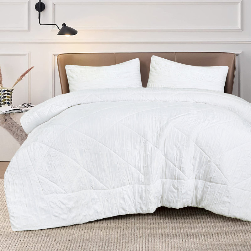 Ensemble d'édredon en microfibre 3 pièces Raneen, Édredon pour lit simple + 2 taies décoratives st, Blanc