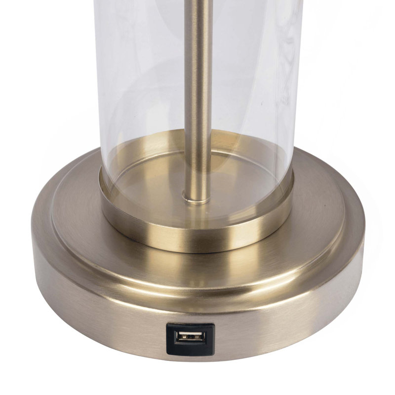 Lampe de table en nickel brossé avec interrupteur marche / arrêt et base en verre transparent