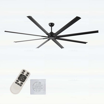96 Inch Industrial DC Motor Ceiling Fan with 8 Reversible Blades, 5-Speed Remote Control for Home or Commercial Use, Black