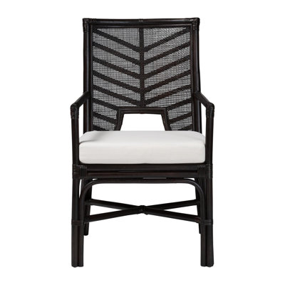 bali & pari Oscar Natural Rattan Dining Chair - Handwoven Wicker Accent Chair with Chevron Back and Armrests for Kitchen or Dining Room