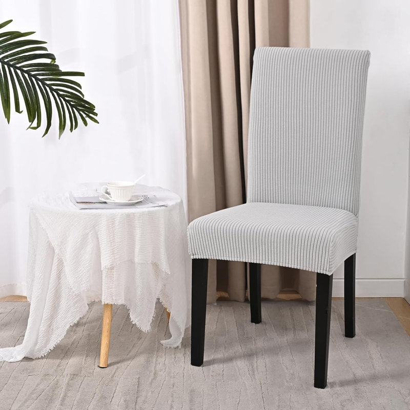 Box Cushion Dining Chair Slipcover, Polyester - Grey