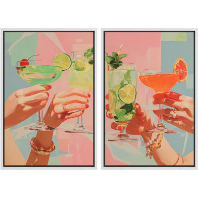 Vibrant Cocktail Party Artwork, Summer Drink Celebration Pictures, Framed Canvas Giclee Print Wall Art