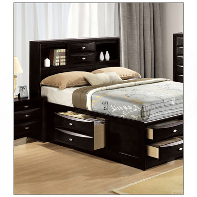 Contemporary Full Size Bed W Footboard Drawers Headboard Bookcase Black Color 1pc Bed Bedroom Furniture
