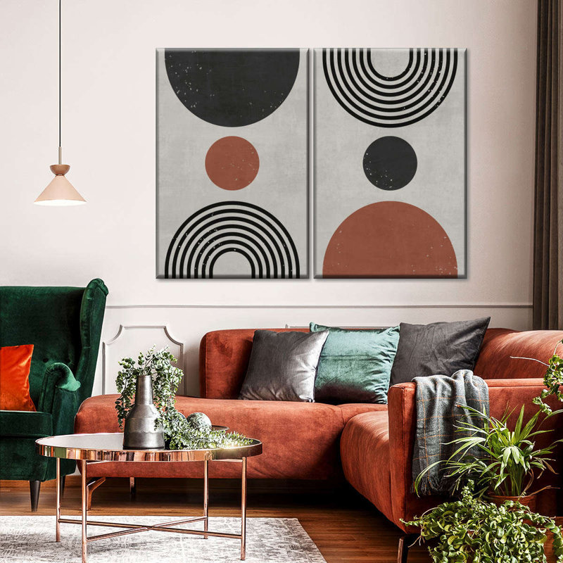 Abstract Geometric Abstract Geometric Pattern 2 Pieces, 66" H x 48" W