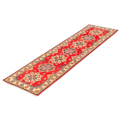 Tapis de couloir unique en laine noué à la main de style nouvel âge 2 pi 9 po x 9 pi 9 po Adriyel crème / bleu marine foncé / bleu clair