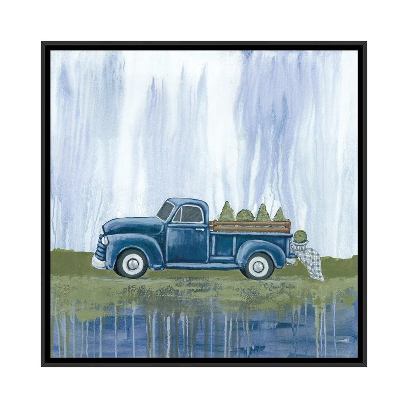 Blue Garden Truck 1 Piece Wall Art on Canvas, 45.72 cm H x 45.72 cm W, Black Floater Frame