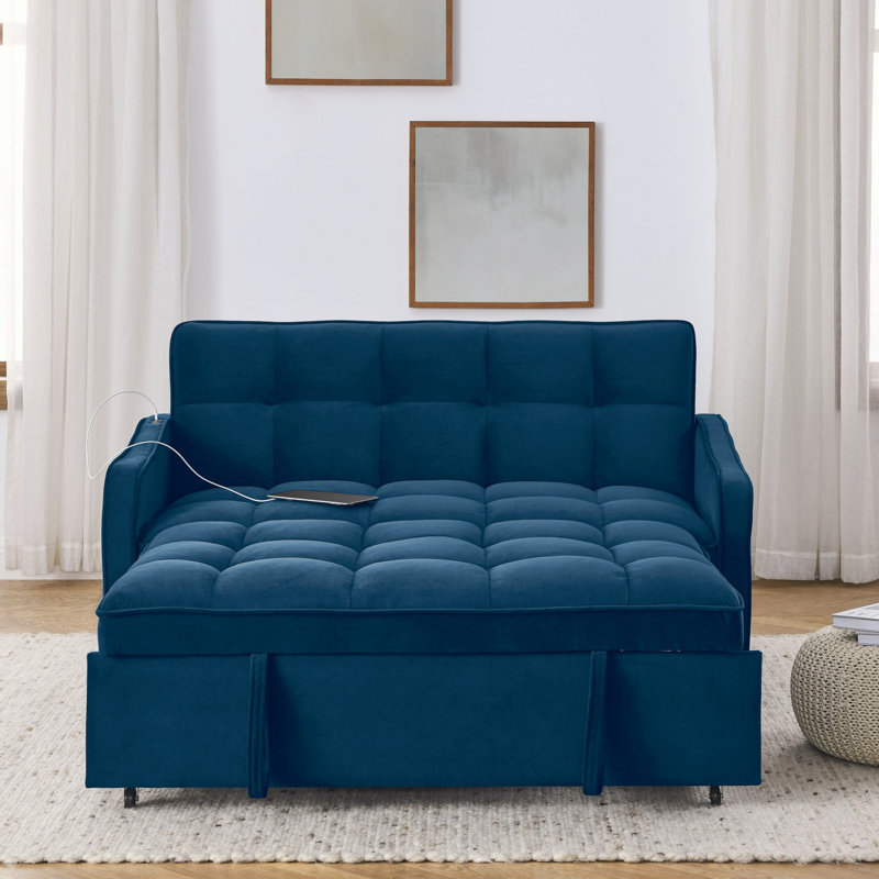 Canapé convertible moderne avec lit escamotable, Velours gris velours