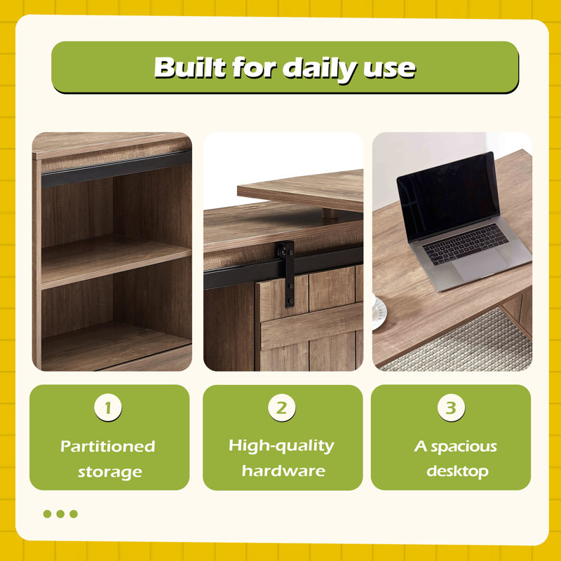 Crédence de rangement pour bureau à la maison en forme de L, Brun