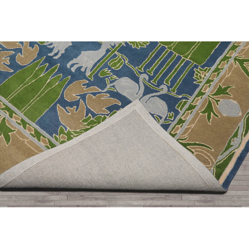 Tapis multicolore bleu touffeté à la main, Rectangulaire 8 pi x 10 pi