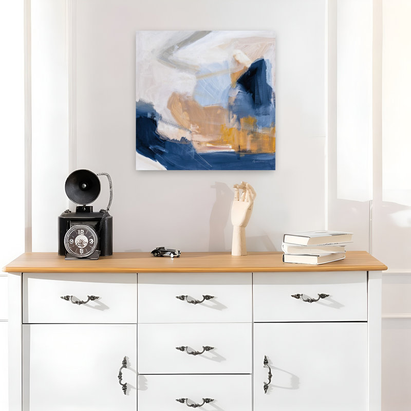 Berge contemporaine avec art abstrait bleu, H 18 po x l 18 po