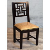 Perrin 19'' H Genuine Leather Upholstered Acacia Side Chair