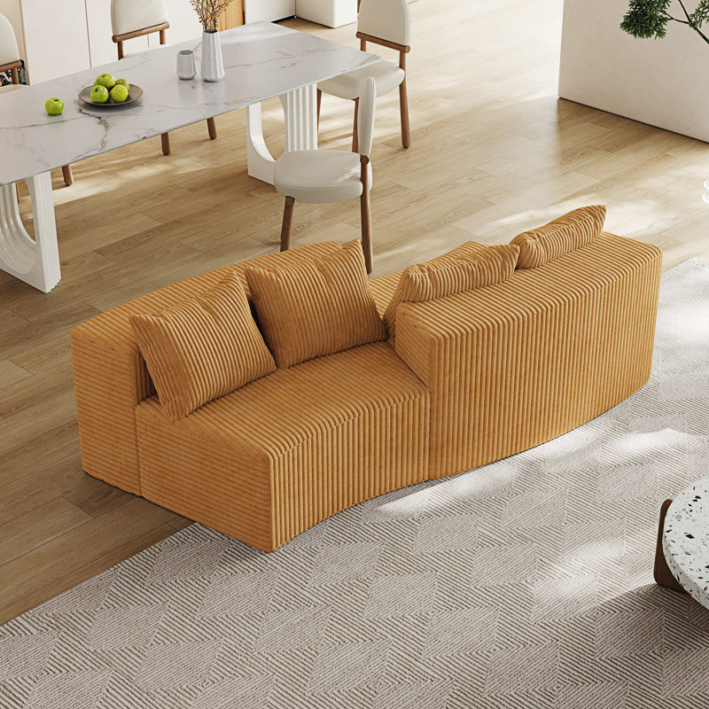 Canapé modulaire courbé avec quatre coussins Boneless, Jaune