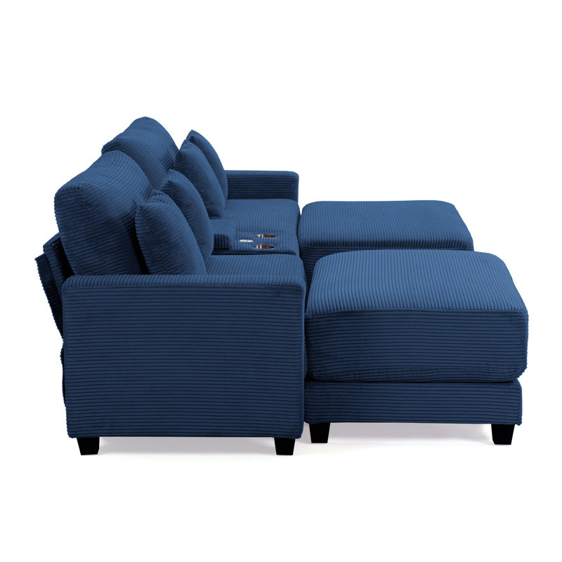 Cottie Corduroy U-Shaped Sectional Reversible, Navy Corduroy