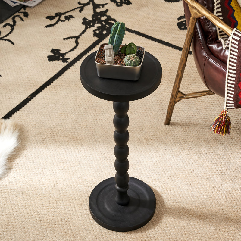 Solid Wood Tray Top Pedestal End Table, Espresso Wood, Black